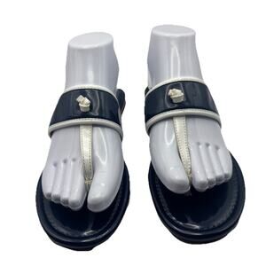 J. McLaughlin Womens Navy Preppy Coastal Thong Sandals Patent Leather Size 7M